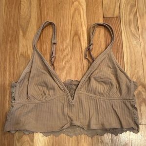 Aerie Tan Lace Trim Bra